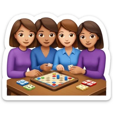 3 male and female brunette friends playing board game sticker