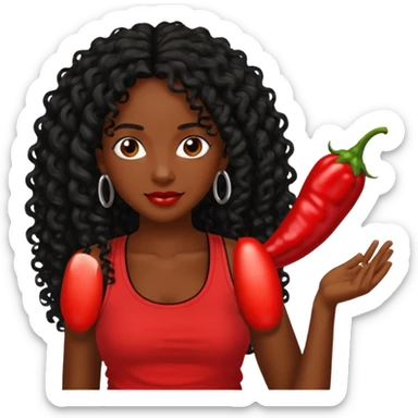 Rozonda Chilli Thomas medium dark skin long black curly hair, red tank top sticker