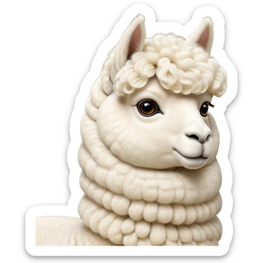 Cinematic Noble Cream Alpaca Portrait Emoji, Poised and regal, with a graceful, sturdy build and a luxuriously soft, well-groomed cream fleece, deep-set soulful gentle eyes, Simplified yet sharp and sophisticated features, highly detailed, glowing with a soft, dignified glow, high shine, intelligent and serene, stylized with an air of pastoral elegance, focused and attentive, soft glowing outline, capturing the essence of a watchful and confident companion, so majestic it feels as though it could stride out of the screen with effortless authority! sticker