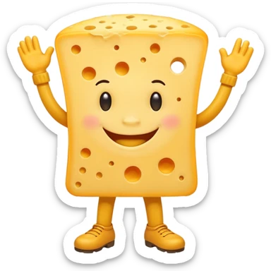 A cheese with arms and legs and gritted teeth sticker