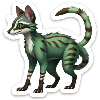 Feral Rare Fantasy dark tropical Vernid-Sergal-Genet-Trico-species by LiLaiRa, random markings, tufted tail, tufted ears, full body sticker