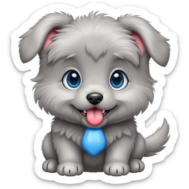 Create a gray puppy with blue eyes and tongue out  sticker