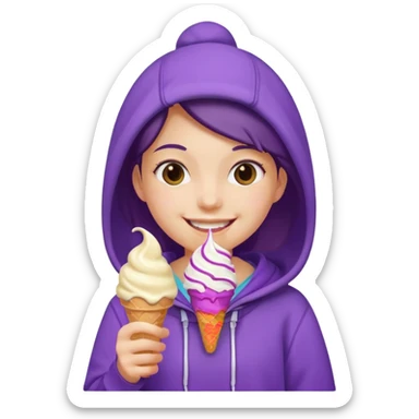 girl in purple hoodie holding ice cream sticker