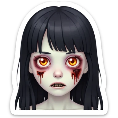 zombie girl with black long hair and bangs sticker