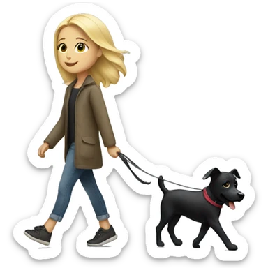 Blonde Girl walk with black dog sticker