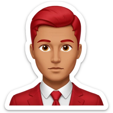 red gradient background, confidently. The lighting is dramatic and cinematic, emphasizing his facial structure and giving a luxury fashion magazine vibe. Ultra-realistic, high-detail, editorial photography style. 4K resolution, symmetrical composition, minimal background elements. 4:3 ratio. sticker