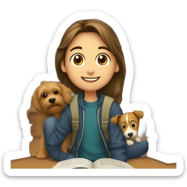 imagen estilizada de un estudiante junto a sus libros y una mascota sticker