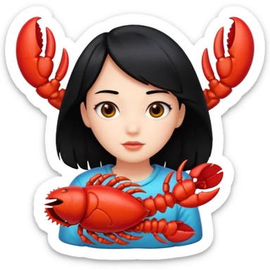 Generate an emoji for “lobster girl” make it cute. She has black hair sticker