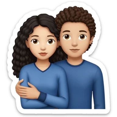 a lightskin boy with brown curly hair putting his arm around an asian girl with straight long black hair sticker
