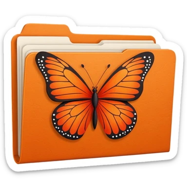 orange file folder with red butterfly on the cover sticker