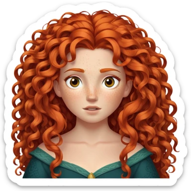 Merida from Brave with extremely long wild curly red hair and lots of freckles covering her face sticker