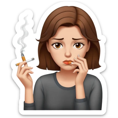 tired woman with brown hair smoking a cigarette looking fed up and exhausted sticker