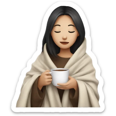 asian girl inside a blanket sipping coffee eyes closed sticker
