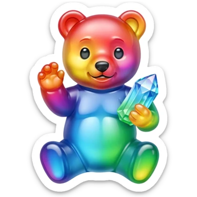 Rainbow Gummybear holding a crystal sticker