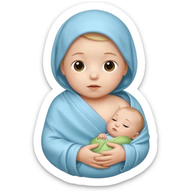 swaddled baby emoji, soft colors, peaceful expression, apple style sticker