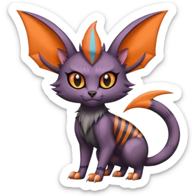 dark edgy dull pointy edgy Noivern-Noibat-Purloin-Torracat-Lykoi-Caracal-bat-cat-Fakemon-fusion-hybrid-creature with bat-wings on head as ears sticker