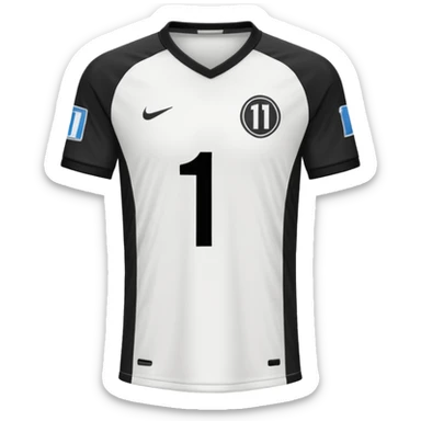 White and black soccer jersey with number 1 with and a logo on it sticker