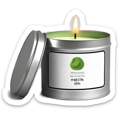 minimal matcha scented lit candle in small silver tin with realistic label sticker