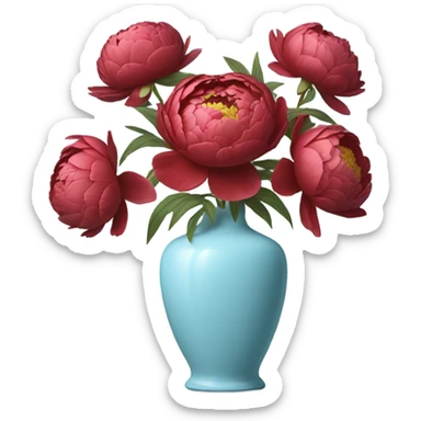 red peonies in light blue vase sticker