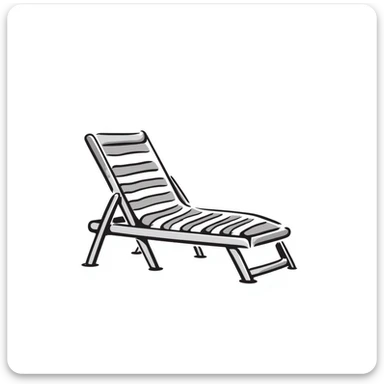 A beach lounge chair/deck chair in pastel colors (dd9fb0, ffc6d3, a3bfc9, c4bee2, f1b091), hand-drawn doodle style sticker