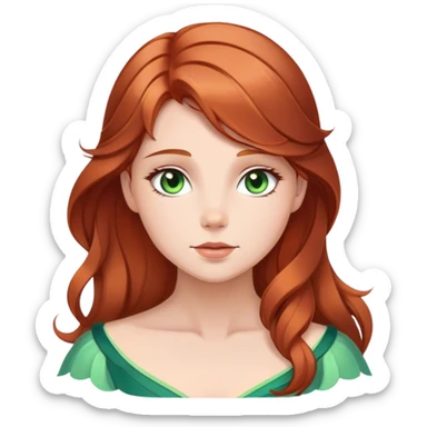 Cinematic Serene Sleeping Beauty Portrait Emoji, rendered in a simplified vector style. Depict a gentle Aurora (chest and above) with fair, glowing skin and softly cascading auburn hair, her expression calm and reflective, dressed in her timeless attire. The image exudes a soft, warm radiance with high shine and a subtle glowing outline. sticker