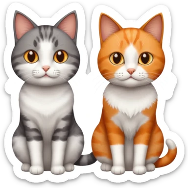 3 different coloured short haired cats including; a dark brown tabby and white cat, and a dark grey and white  sticker