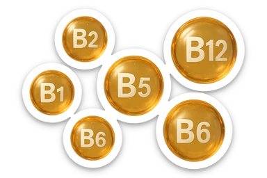 particella di vitamine b1, b2, b3, b5, b6, b12 fluttuano in aria, iperrealistica 4k sticker