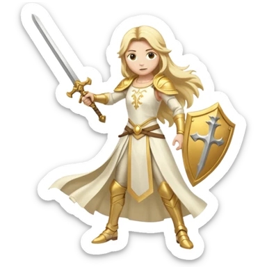 Lumine (from Genshin Impact) White and golden clothes, blonde, long-haired, and wielding a sword (full body) sticker