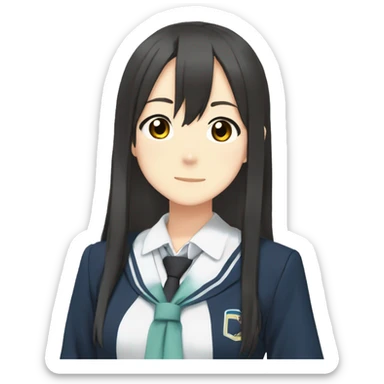 Azusa Nakano from k-on, with cat ear, wear school uniform, and long straight hair sticker