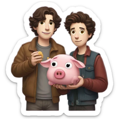 Homer Simpson and timothee chalamet holding the gravity falls pig sticker