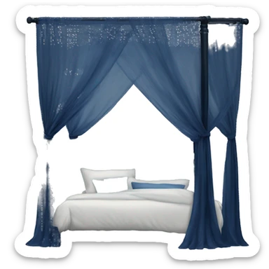 Midnight blue canopy bed with sheer curtains sticker