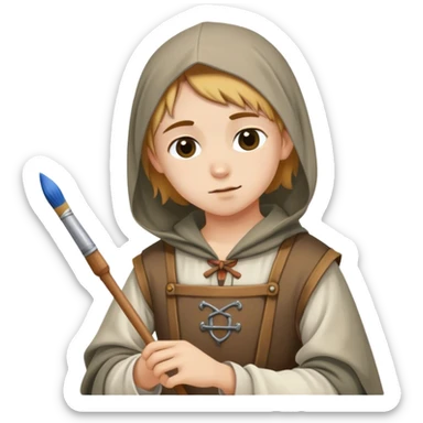 young poor painter with medieval clothes sticker