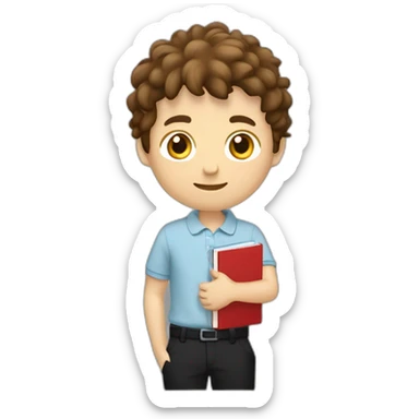 Caucasian-boy-child-shaggy-brown-hair-red-polo-shirt-black-trousers-doing-homework sticker