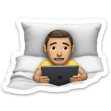 Guy laying on bad reading an iPad sticker