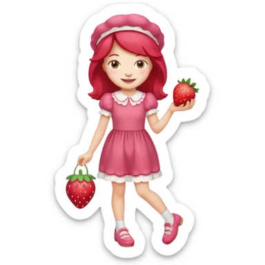 pretty and cute realistic modern day strawberry shortcake full body with red shoes emoji sticker