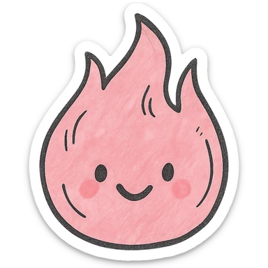 cute hand-drawn style pink flame with bold outlines, stylized shadows and highlights, friendly charming shape sticker