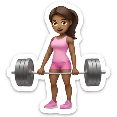 Brunette lifting weights in light pink sticker