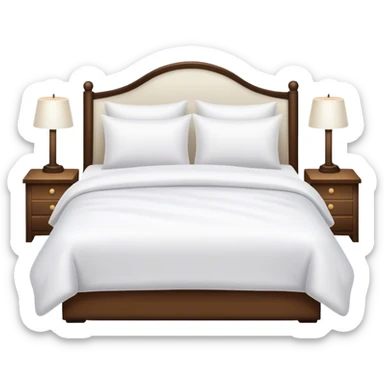 White bed with white pillows and blankets, cozy hotel vibe sticker