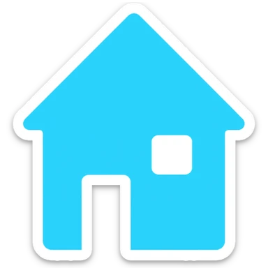 house icon with square main structure, triangle roof, rectangle door, square window, all filled with #00EEFF sticker