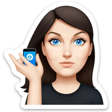 female, wearing black tshirt, black hair sticker