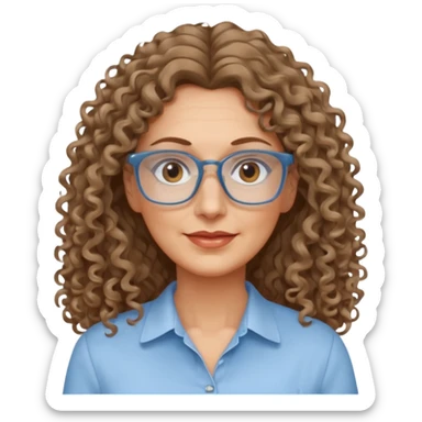 woman 50 years old dark blond long curly hair, brown eyes ans rectangle glasses sticker