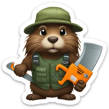 Beaver with dreadlocks in climbing gear with a chainsaw  sticker