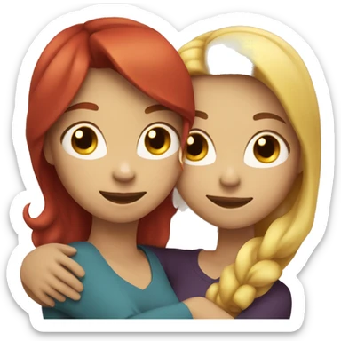 three woman hugging each other, one of them is blond, one brunette and one has red hair, you can see all their faces sticker