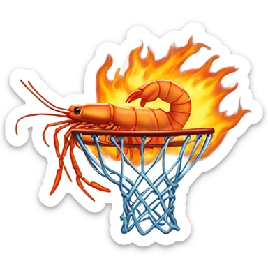Flaming shrimp dunking on basketball hoop sticker