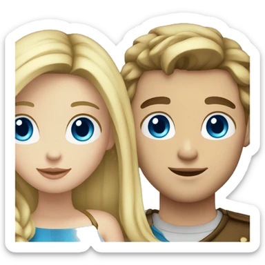 blonde guy with blue eyes, brunette girl couple sticker