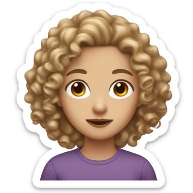 White brown curly hair teenage girl  sticker
