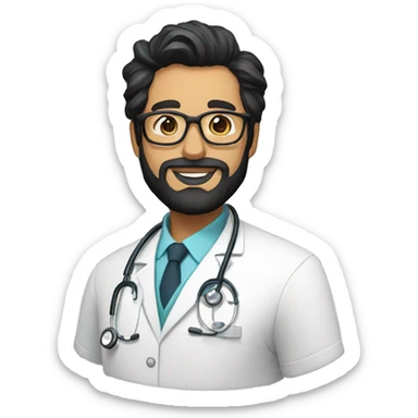doctor with black hair and beard and glasses sticker