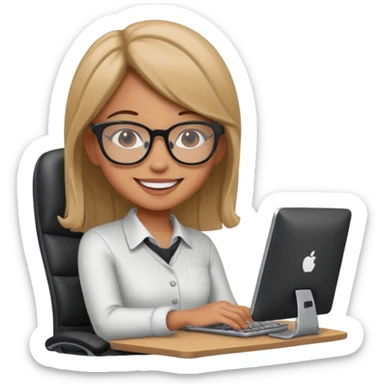 Cartoon faced girl relaxing in an office chair and smiling and working  sticker