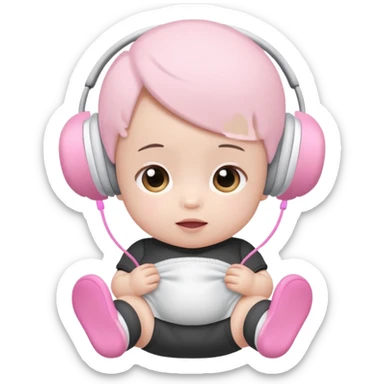 a cute baby in a white diaper and pink airpod sticker