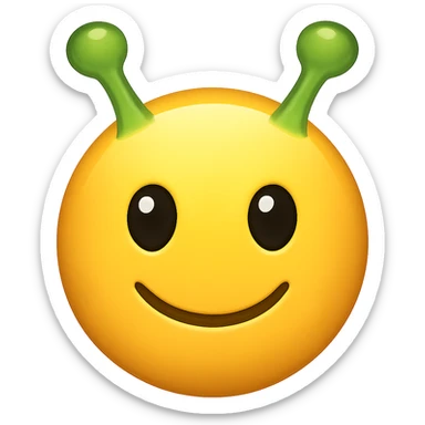 yellow face with green alien antennae, digital illustration, emoji style, no background sticker